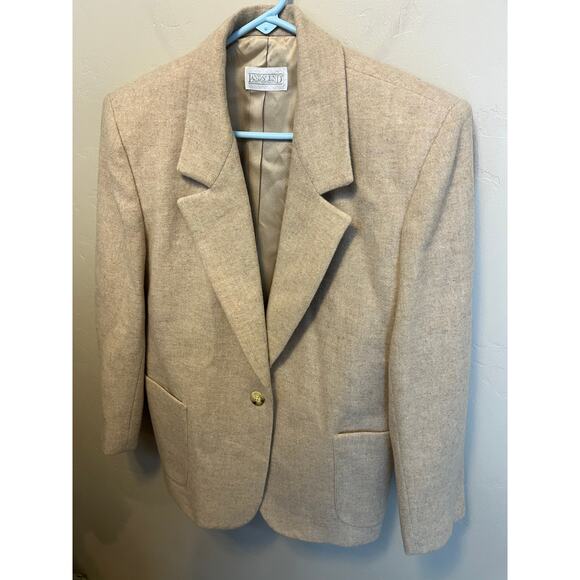 Vintage Lands End 100% Wool Tan Jacket Blazer Twee Classic Style Fit Size 4P - Picture 10 of 12